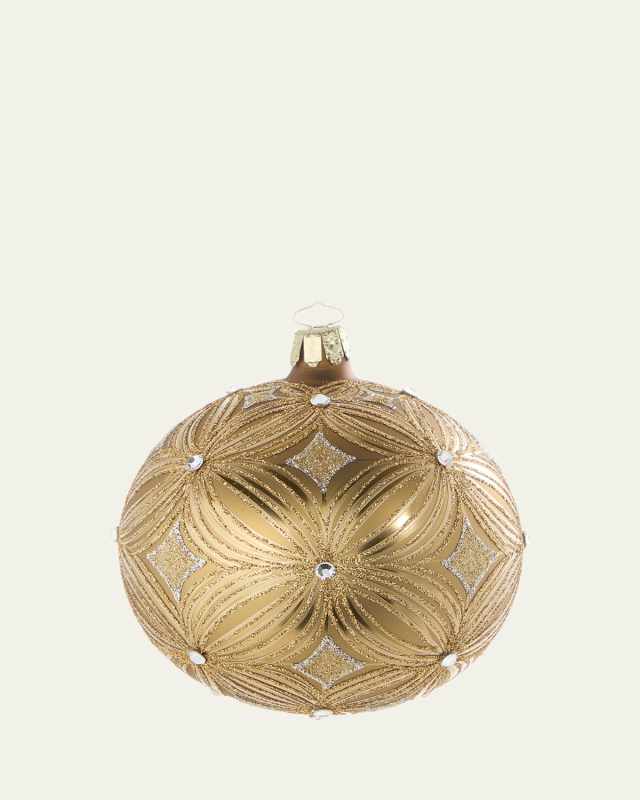 Brown-Gold Art Deco Glitter Ball Ornament